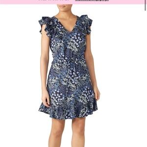 Rebecca Taylor Ava Floral Mini Dress 100% Silk Women's Size 2 Blue Short Sleeve